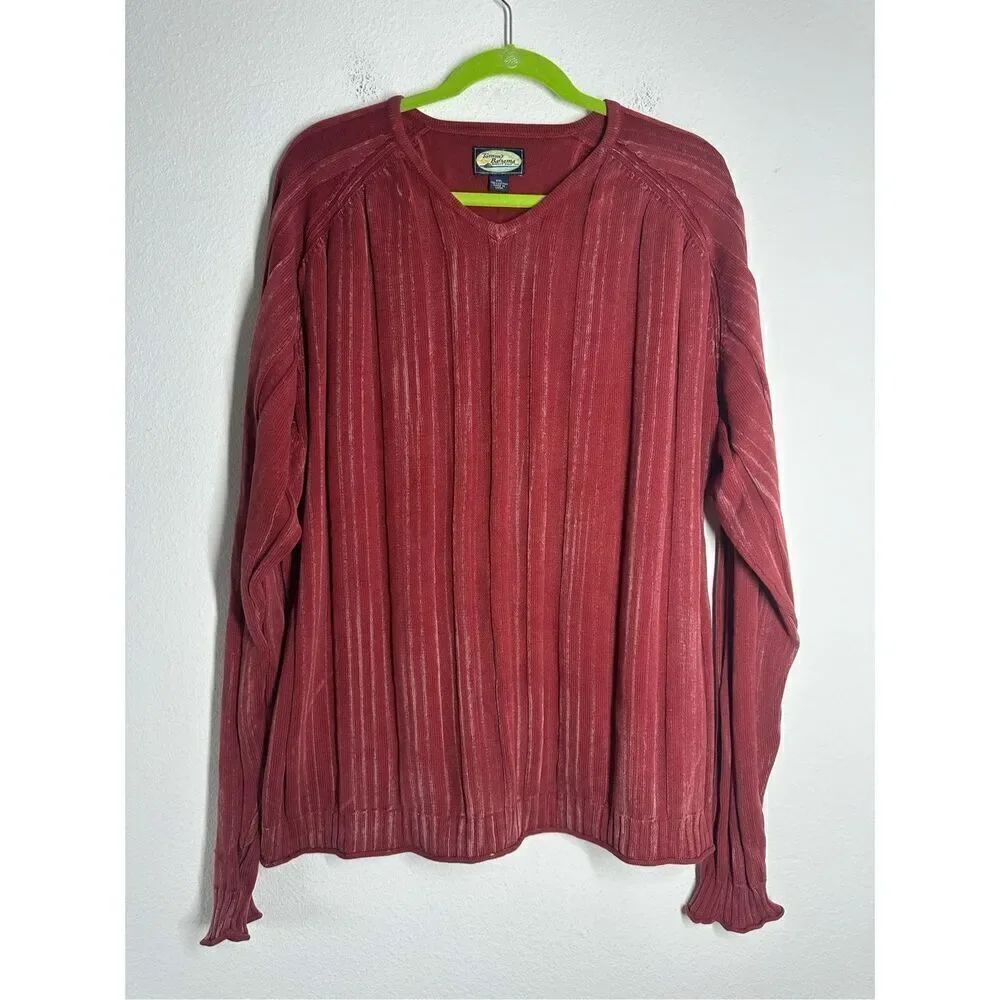 Tommy Bahama Men’s Vneck Cotton Pullover Red Maroon Ombre Size XXL